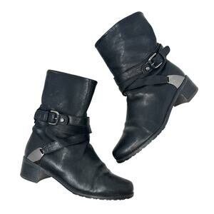 Stuart Weitzman Ranch Dressing Boots Moto Buckle Leather Black Size US 6